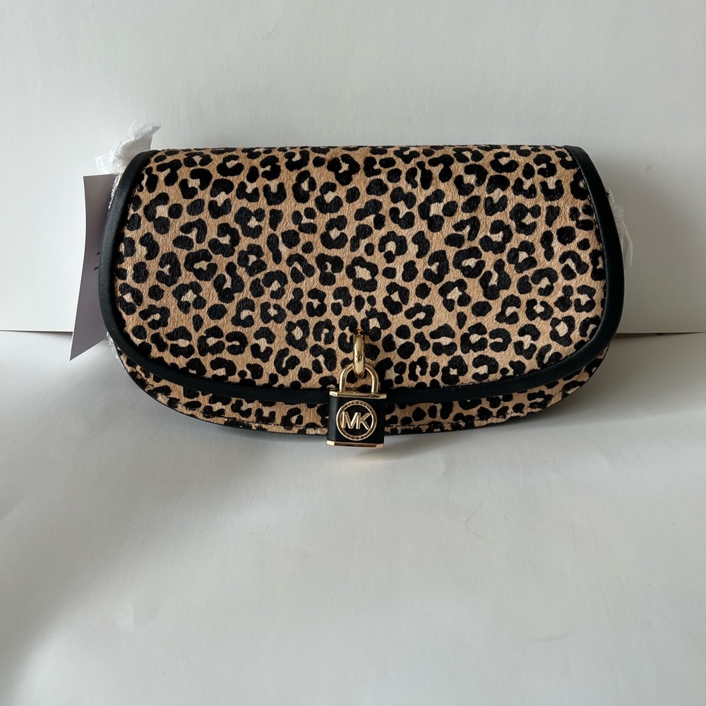 Michael Kors Brown and Black Clutch with Leopard Print